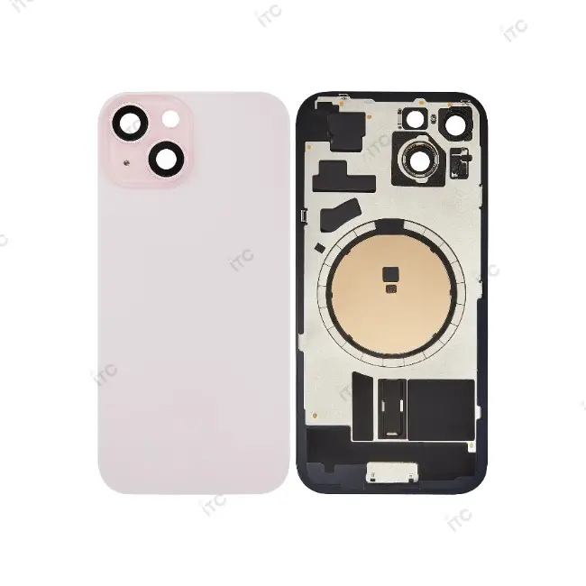 iPhone 15  バックガラス 互換品（レンズ＆MagSafe付き） ピンク ロゴなし
