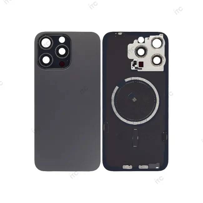 iPhone 15ProMax バックガラス 互換品（レンズ＆MagSafe付き）黒 ロゴなし