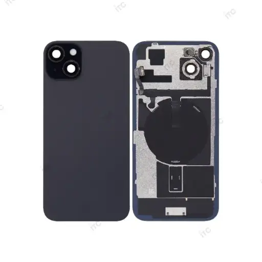 iPhone 15 Plus バックガラス 取り外し品 （レンズ付き）黒 ロゴなし