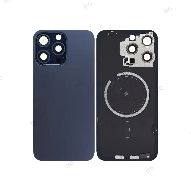 iPhone 15ProMax バックガラス 互換品（レンズ＆MagSafe付き）青 ロゴなし