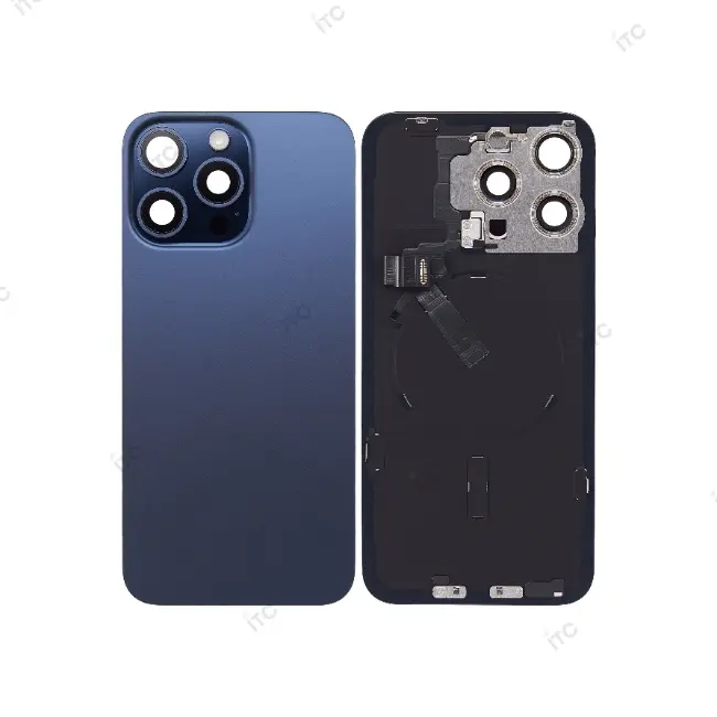 iPhone 15ProMax バックガラス 互換品（レンズ＆MagSafe付き）青