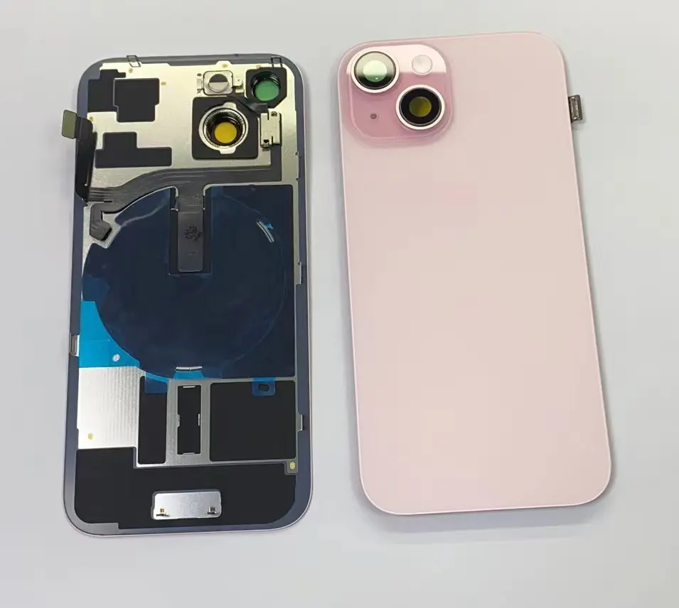 iPhone 15  バックガラス （レンズ＆MagSafe付き）互換品  ピンク ロゴなし