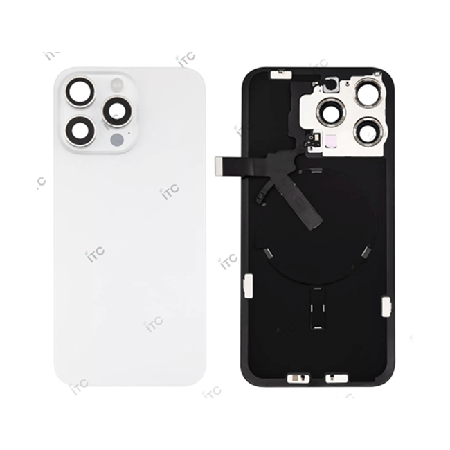 iPhone 15ProMax バックガラス 互換品（レンズ＆MagSafe付き）白　ロゴなし