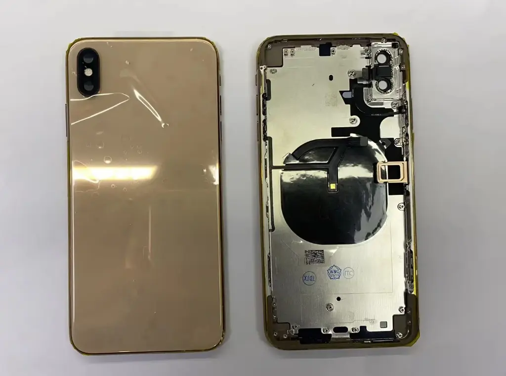 iPhone XsMax バックガラス(フレーム一体型) 互換品 ゴールド ロゴなし