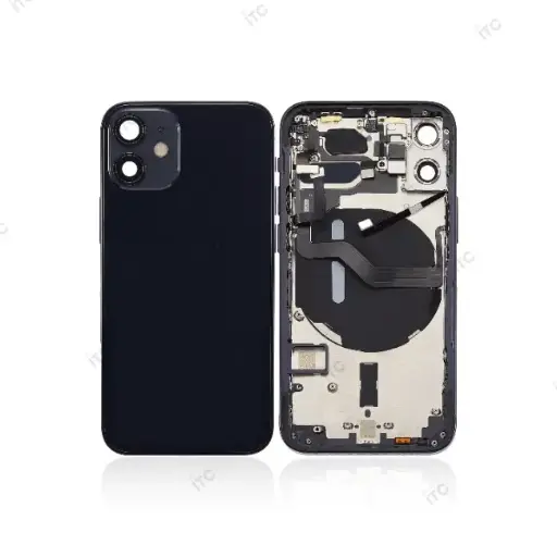 [L4043]  iPhone 12mini バックガラス(フレーム一体型) 互換品 黒