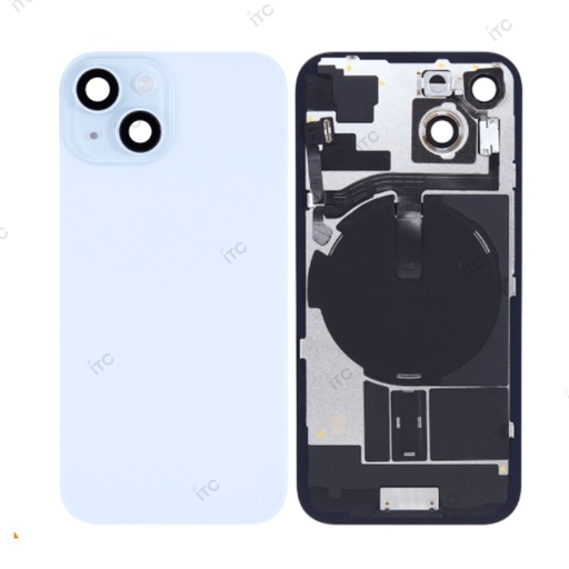[L4123] iPhone 15  バックガラス 互換品（レンズ＆MagSafe付き）青 ロゴなし