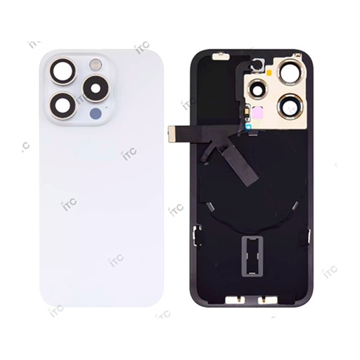 [L4131] iPhone 15Pro  バックガラス 互換品（レンズ＆MagSafe付き）白 ロゴなし