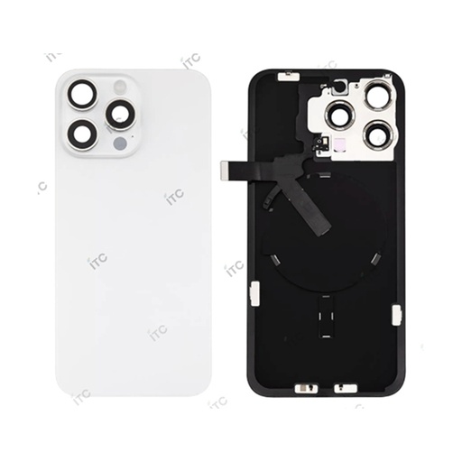 [L4133] iPhone 15ProMax バックガラス 互換品（レンズ＆MagSafe付き）白　ロゴなし