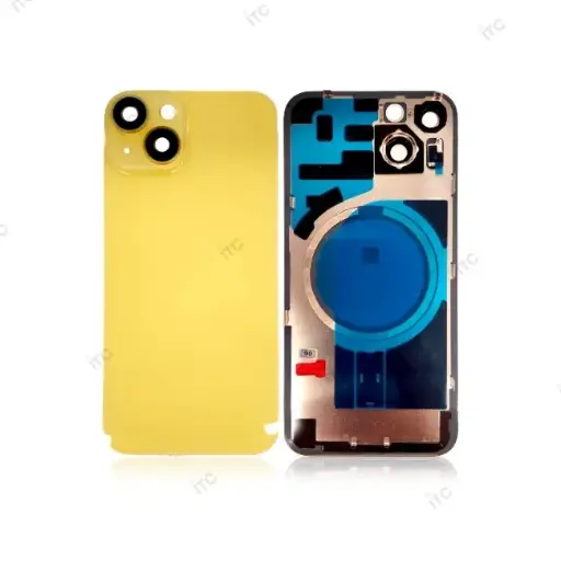 [L4166] iPhone 14 バックガラス 互換品（レンズ＆MagSafe付き） イエロー ロゴなし
